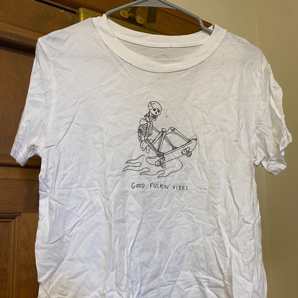 Pacsun Skeleton T-Shirt White Size Medium